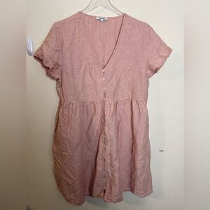 Madewell Linen-Blend Alexandra Button-Front Mini Dress AL713 Large Pink